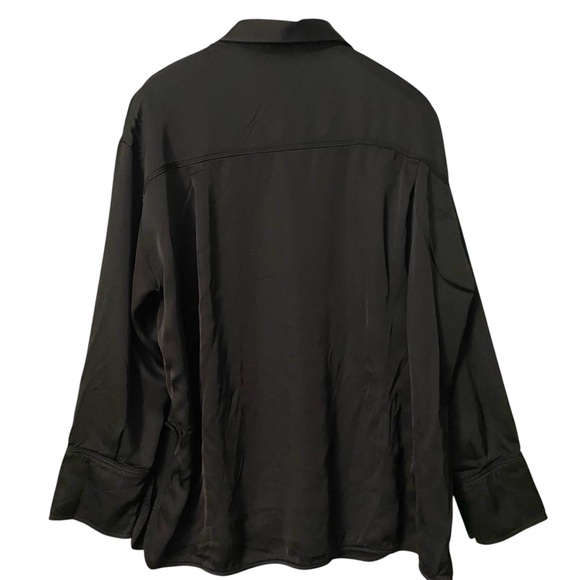 Zara Jet Black Satin Effects Button Up Shirt With Slits On Sides Women’s Sz M - Picture 2 of 7
